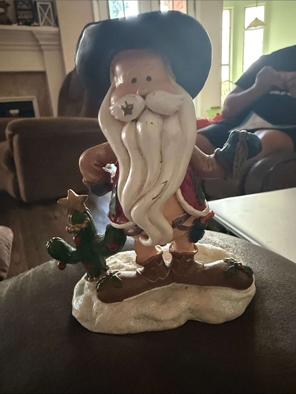 Christmas Santa Figurine - Green & White Holiday Decor